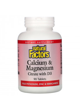 Natural Factors, Calcium & Magnesium, Citrate with D3, 90 Tablets