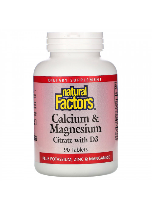 Natural Factors, Calcium & Magnesium, Citrate with D3, 90 Tablets