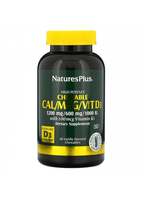 Nature's Plus, Cal/Mag/Vit D3, Vanilla Flavored, 60 Chewables