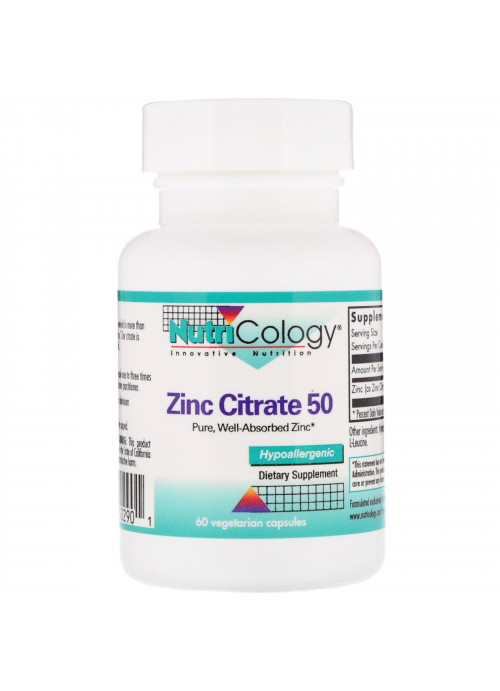 Nutricology, Zinc Citrate 50, 60 Vegetarian Capsules