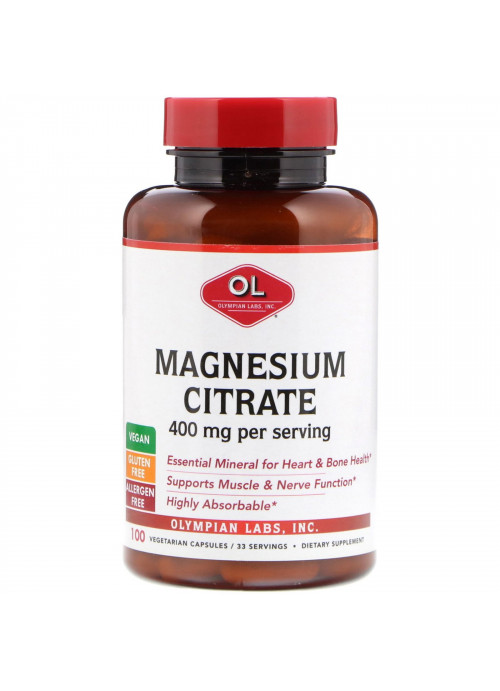 Olympian Labs, Magnesium Citrate, 400 mg, 100 Vegetarian Capsules