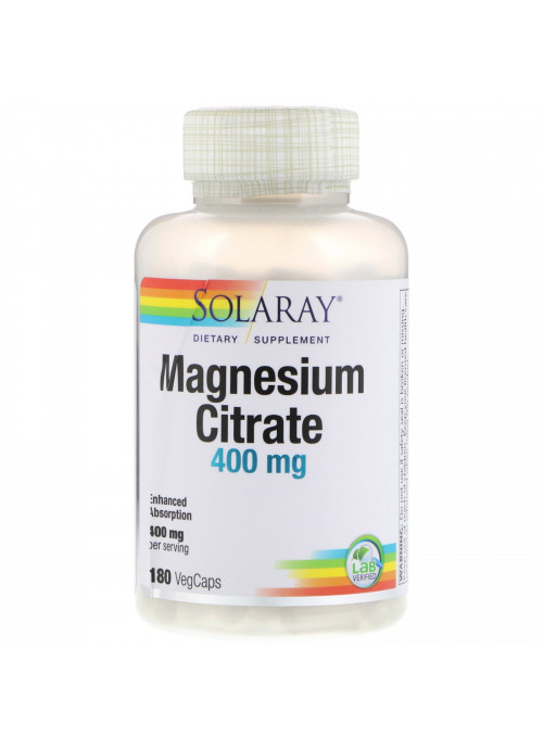Solaray, Magnesium Citrate, 400 mg, 180 VegCaps