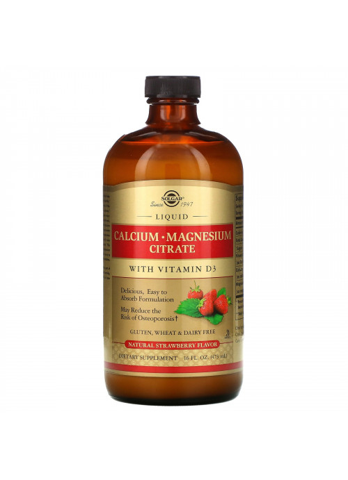 Solgar, Liquid Calcium Magnesium Citrate with Vitamin D3, Natural Strawberry, 16 fl oz (473 ml)