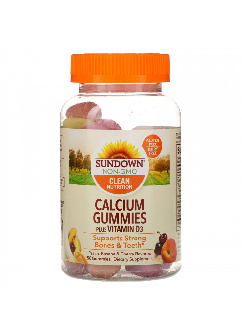 Sundown Naturals, Calcium Gummies, Plus Vitamin D3, Peach, Banana and Cherry Flavored, 50 Gummies