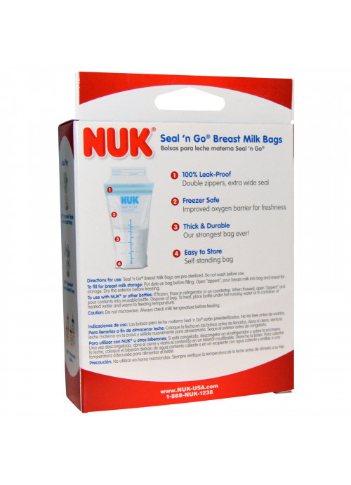 NUK, Seal 'n Go Breast Milk Bags, 25 Storage Bags, 6 oz (180 ml) Each