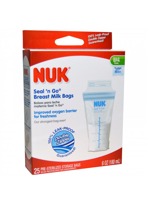 NUK, Seal 'n Go Breast Milk Bags, 25 Storage Bags, 6 oz (180 ml) Each