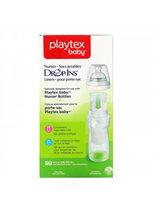 Playtex Baby, Playtex Baby,  Closer to Natural Breast Feeding, Nurser Drop-Ins Liners, 50 Pre-Sterilized Liners, 8-10 oz (236-300 ml)