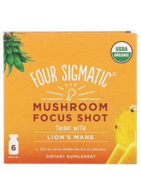 Four Sigmatic, Mushroom Focus Shot, Pineapple, 6 Bottles, 2.5 fl oz (74 ml) Each