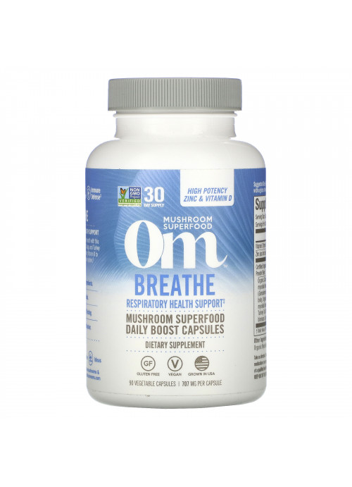 Om Mushrooms, Breathe, Respiratory Health Support, 90 Vegetable Capsules