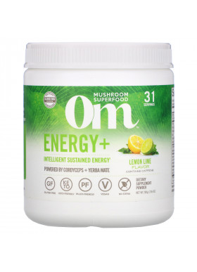 Om Mushrooms, Energy+, Powered by Cordyceps + Yerba Mate Powder, Lemon Lime, 2,000 mg, 7.05 oz (200 g)