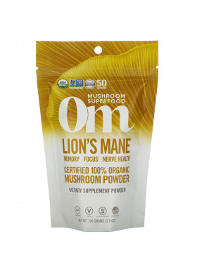 Om Mushrooms, Lion's Mane, Certified 100% Organic Mushroom Powder, 3.5 oz (100 g)
