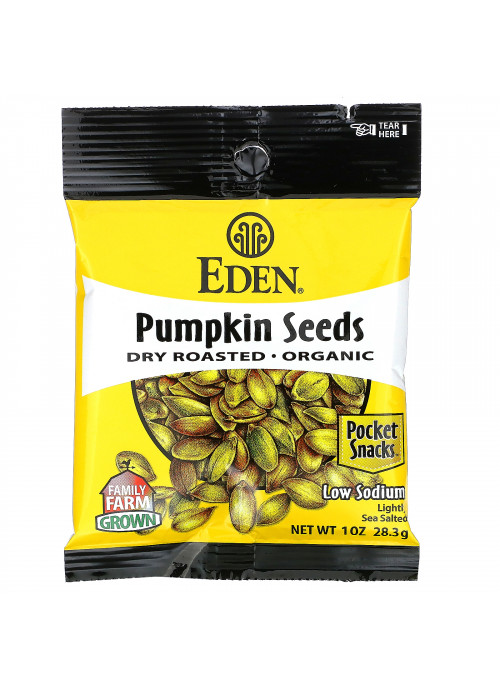 Eden Foods, Pocket Snacks, Organic Pumpkin Seeds, Dry Roasted, 12 Packages, 1 oz (28.3 g) Each