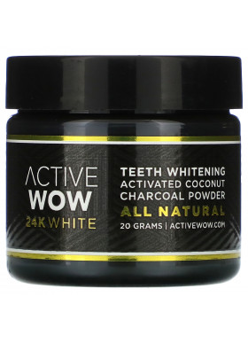 Active Wow, 24K White, All Natural Teeth Whitening Charcoal Powder, Activated Coconut, 20 g