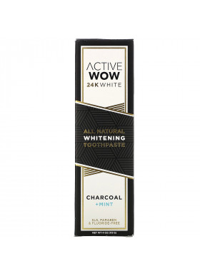 Active Wow, 24K White, All Natural Whitening Toothpaste, Charcoal + Mint, 4 oz (113 g)