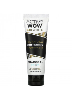 Active Wow, 24K White, All Natural Whitening Toothpaste, Charcoal + Mint, 4 oz (113 g)