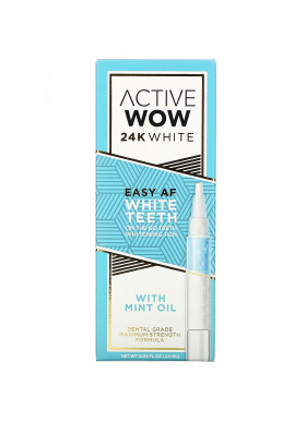 Active Wow, 24K White, Easy AF Teeth Whitening Pen with Mint Oil, 0.09 fl oz (2.5 ml)