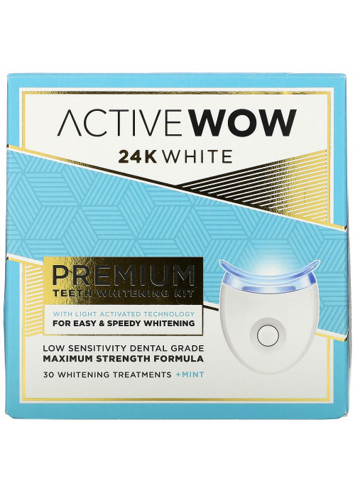 Active Wow, 24K White, Premium Teeth Whitening Kit, + Mint, 30 Treatments