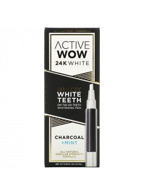 Active Wow, 24K White, Sparkly Teeth Whitening Pen, Charcoal + Mint, 0.09 fl oz (2.5 ml)