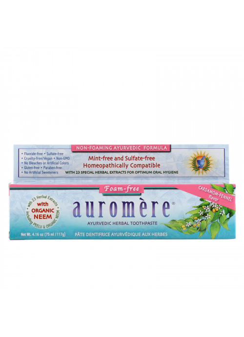 Auromere, Ayurvedic Herbal Toothpaste, Foam-Free, Cardamom-Fennel Flavor, 4.16 oz (117 g)