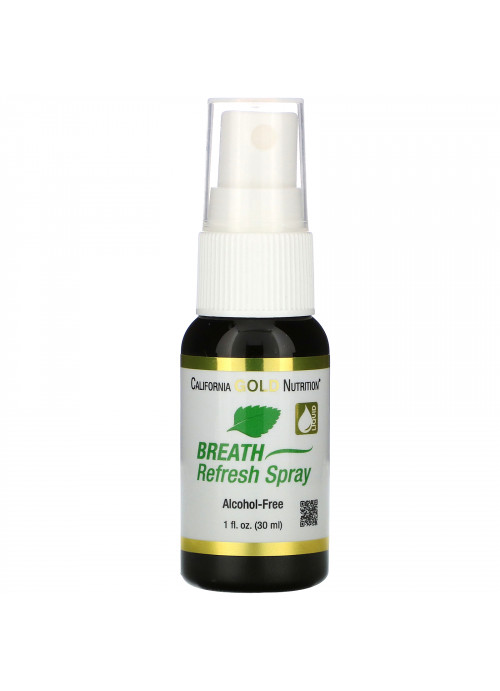 California Gold Nutrition, Breath Refresh Spray, Natural Peppermint, Alcohol-Free, 1 fl oz (30 ml)