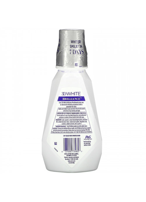 Crest, 3D White, Brilliance Whitening Mouthwash, Alcohol Free, Clean Mint, 16.9 fl oz (500 ml)