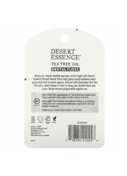 Desert Essence, Tea Tree Oil Dental Floss, Waxed, 50 Yds (45.7 m)