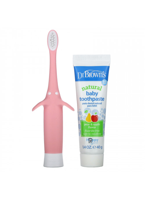 Dr. Brown's, Infant to Toddler Toothbrush Set, 0-3 Years, Pear & Apple, Pink, 1.4 oz (40 g)