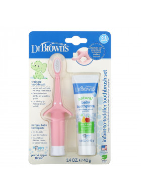 Dr. Brown's, Infant to Toddler Toothbrush Set, 0-3 Years, Pear & Apple, Pink, 1.4 oz (40 g)
