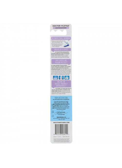Dr. Plotka, MouthWatchers, Travel, Naturally Antimicrobial Toothbrush, Soft, Red, 1 Toothbrush