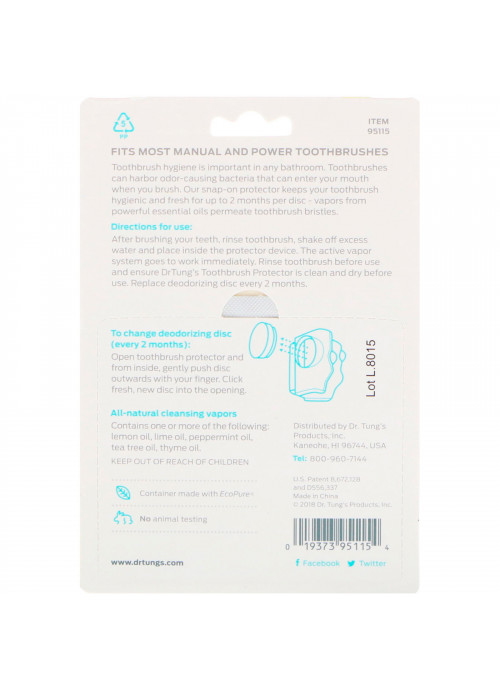 Dr. Tung's, Snap-On Toothbrush Protection, Fresh Lime, 1,600 mg
