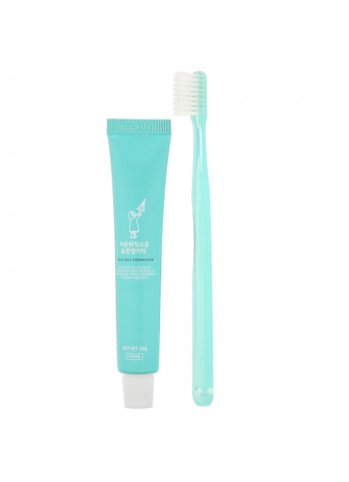 First Salt After Rain, Grey Salt Toothbrush & Toothpaste Set, Blue, 1 Kit