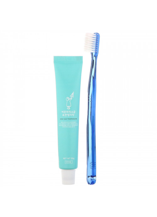 First Salt After Rain, Grey Salt Toothbrush & Toothpaste Set, Dark Blue, 1 Kit