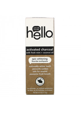 Hello, Activated Charcoal Epic Whitening Fluoride Toothpaste, Fresh Mint + Coconut Oil, 4.0 oz (113 g)