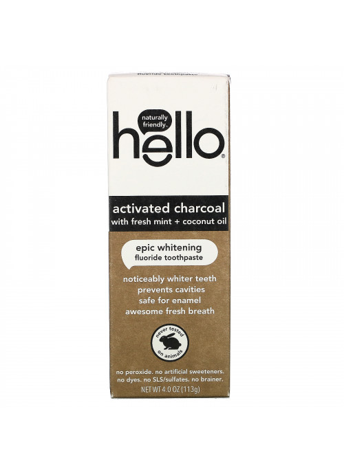 Hello, Activated Charcoal Epic Whitening Fluoride Toothpaste, Fresh Mint + Coconut Oil, 4.0 oz (113 g)