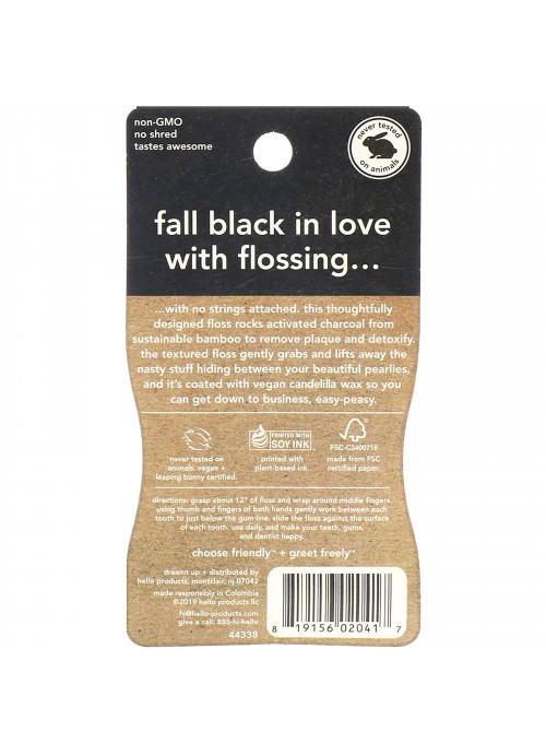 Hello, Activated Charcoal Infused Floss, Natural Peppermint Flavor, 54.6 Yards