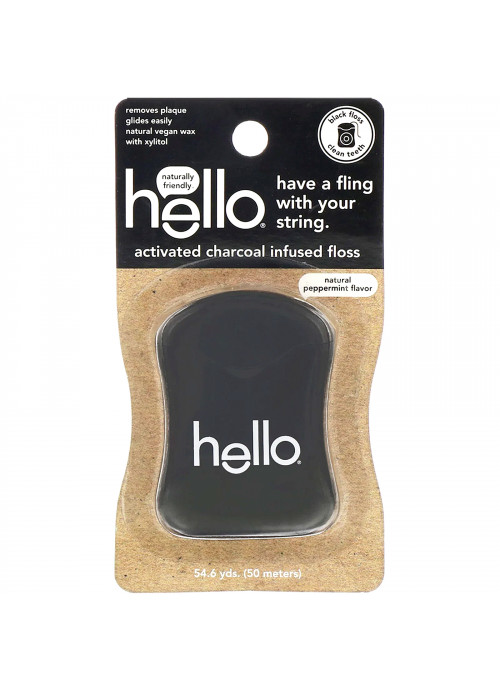 Hello, Activated Charcoal Infused Floss, Natural Peppermint Flavor, 54.6 Yards