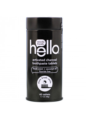 Hello, Activated Charcoal Toothpaste Tablets, Fresh Mint + Coconut Oil, 60 Tablets