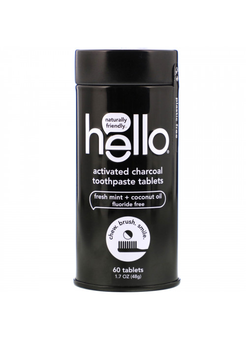 Hello, Activated Charcoal Toothpaste Tablets, Fresh Mint + Coconut Oil, 60 Tablets