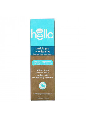 Hello, Antiplaque + Whitening Fluoride Free Toothpaste, Natural Peppermint, 4.7 oz (133 g)