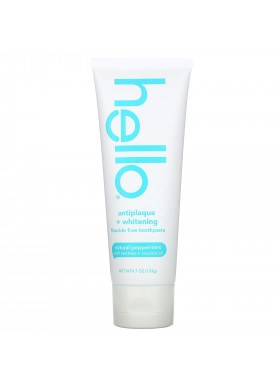Hello, Antiplaque + Whitening Fluoride Free Toothpaste, Natural Peppermint, 4.7 oz (133 g)