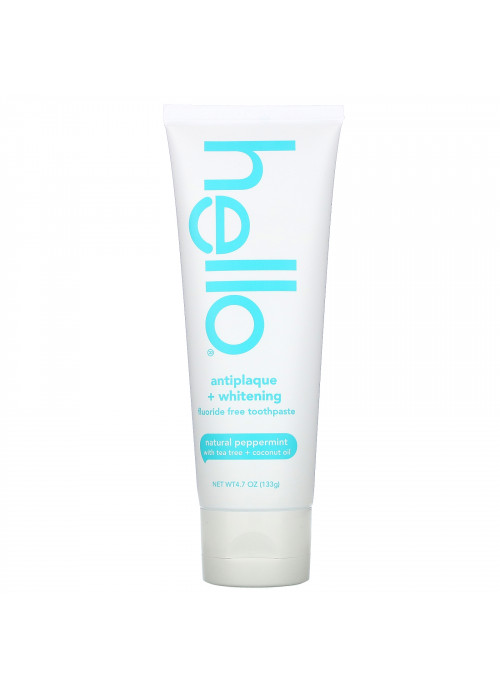 Hello, Antiplaque + Whitening Fluoride Free Toothpaste, Natural Peppermint, 4.7 oz (133 g)