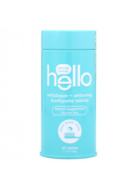 Hello, Antiplaque + Whitening Toothpaste Tablets, Natural Peppermint, 60 Tablets
