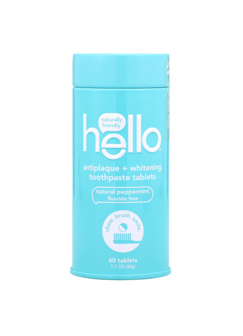 Hello, Antiplaque + Whitening Toothpaste Tablets, Natural Peppermint, 60 Tablets