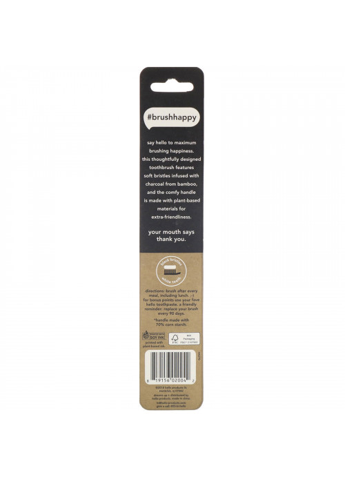 Hello, BPA-Free Toothbrush with Charcoal Bristles, 1 Toothbrush