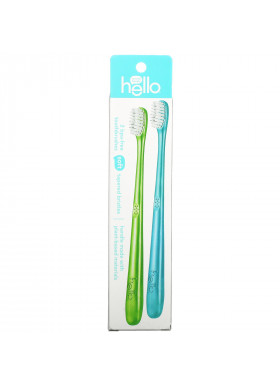 Hello, BPA-Free Toothbrushes, Soft, Green/Blue, 2 Toothbrushes