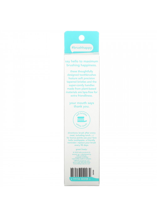 Hello, BPA-Free Toothbrushes, Soft, Green/Blue, 2 Toothbrushes
