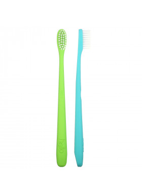 Hello, BPA-Free Toothbrushes, Soft, Green/Blue, 2 Toothbrushes
