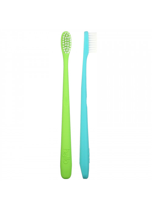 Hello, BPA-Free Toothbrushes, Soft, Green/Blue, 2 Toothbrushes