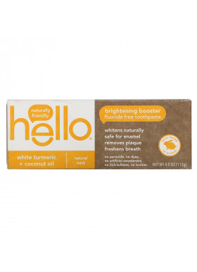 Hello,  Brightening Booster Fluoride Free Toothpaste, White Turmeric + Coconut Oil, Natural Mint, 4.0 oz (113 g)