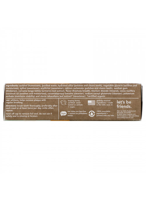 Hello,  Brightening Booster Fluoride Free Toothpaste, White Turmeric + Coconut Oil, Natural Mint, 4.0 oz (113 g)
